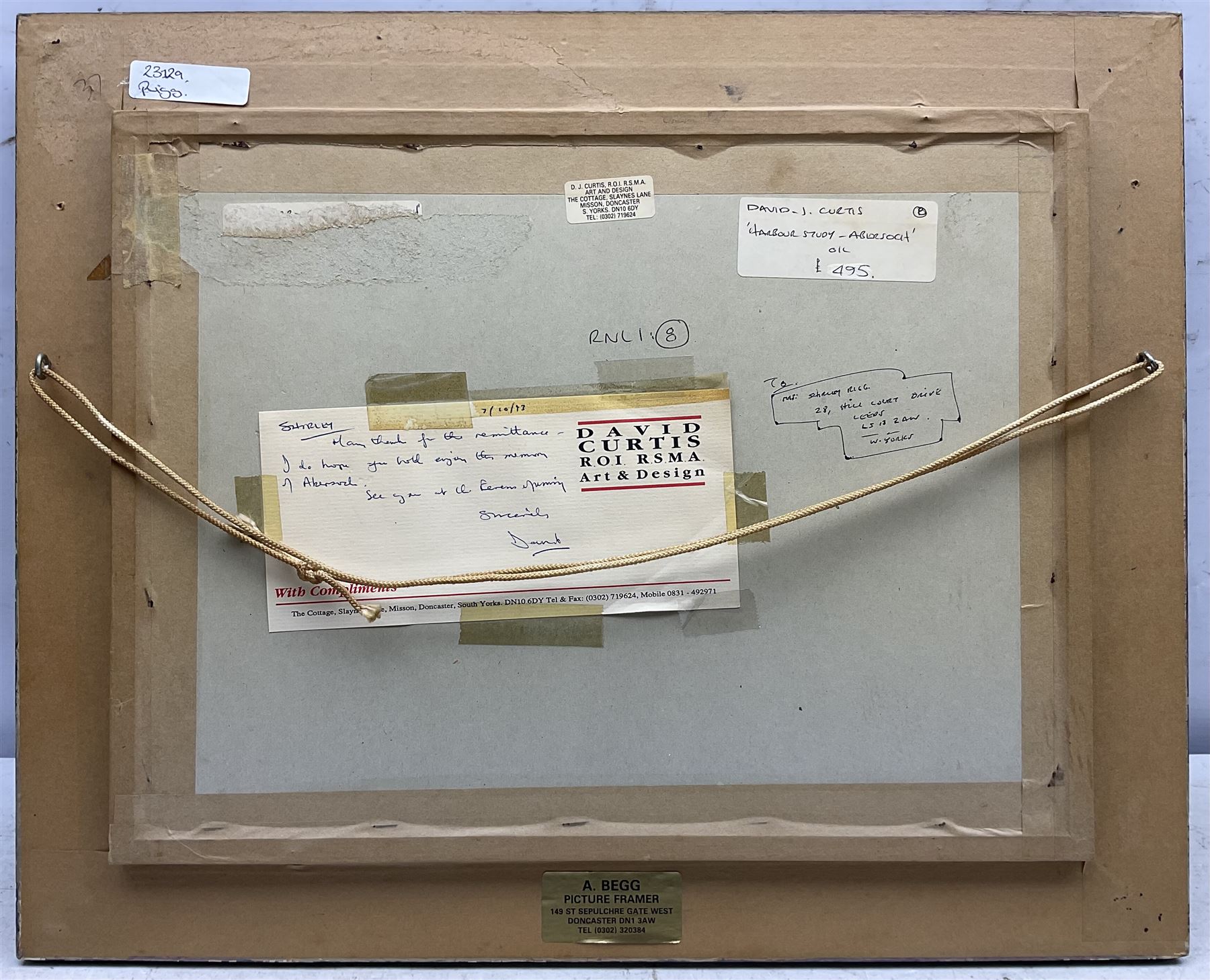 David Jan Curtis (British 1948-): 'Harbour Study - Abersoch' Wales, oil on board signed and dated '91, titled verso with personal dedication from the artist to Shirley Rigg, wife of Jack Rigg 29cm x 39cm 
Provenance: from the collection of the artist Jack Rigg (1927-2023)