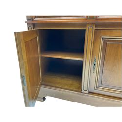 Contemporary cherry wood sideboard, rectangular moulded top over three drawers and three cupboards