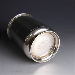 1930s silver christening mug, of slightly tapering cylindrical form and C scroll handle, engraved with initials to body, hallmarked Birmingham 1933, maker's mark worn and indistinct, H10cm