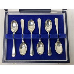 Cased set of six silver teaspoons, hallmarked Carr's of Sheffield Ltd and stamped 925