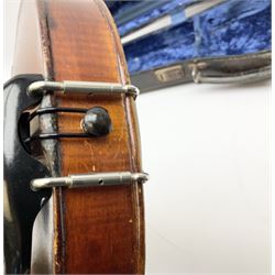 Saxony violin c1930 with 36cm two-piece maple back and ribs and spruce top, 59cm overall; in velvet lined simulated reptile skin case