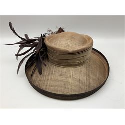 Four ladies occasion hats, including a Occasions by Failsworth Millinery brown hat with feather detail, in a The Hat Company hat box