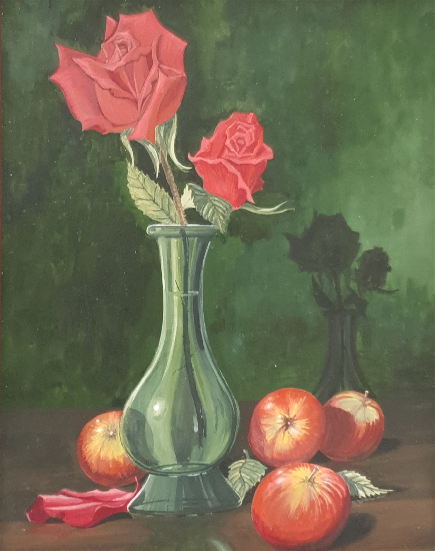 Ken Middleton (British 20th century): 'Roses and Apples', gouache signed, titled on label verso 24cm x 19cm