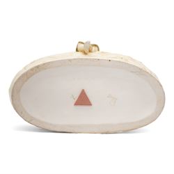 Pair of Royal Dux male and female figures holding doves, H24cm and smaller and a Royal Dux figural planter, modelled as a young shepherdess with lambs, H18cm (3)