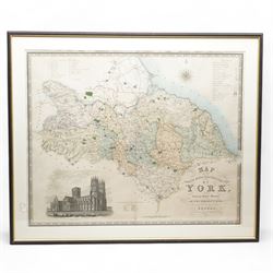 Christopher Greenwood (British 1786-1855) and John Greenwood (British 1791-1867): 'Map of the North Riding of the County of York', 19th century engraved map with hand-colouring pub. 1834, 61cm x 76cm