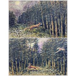 George Anderson Short (British 1856-1945): 'Looking for Prey', pair watercolours signed and dated '34 and '35, 11cm x 18cm (2)