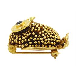 9ct gold owl brooch, with round cut and marquise cut sapphire set eyes, London 1967