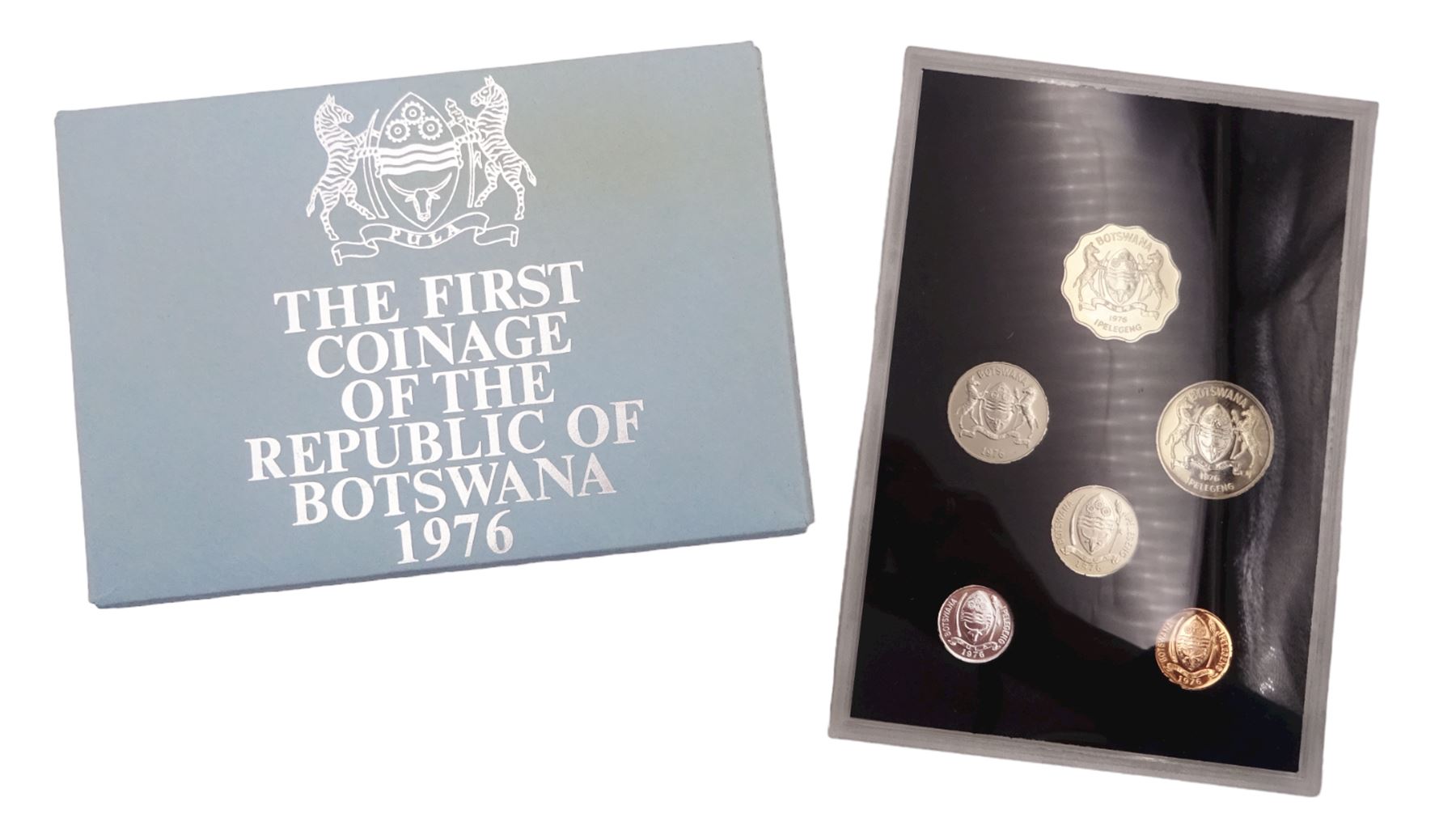 The Royal Mint United Kingdom 1997 silver proof two-coin fifty pence set, 2001 silver proof piedfort one pound coin and 1999 silver proof five pound coin all cased without certificates, Republic of Malta 1978 nine-coin proof set cased with certificate, Republic of Botswana 1976 six-coin set