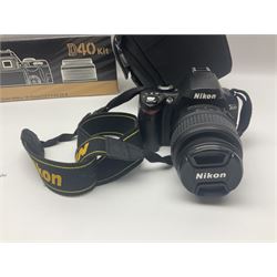 Nikon D40 camera body, serial no 742750, with Nikon 'AF-S Nikkor ED 18-55mm 1:3.5-5.6GII' lens, and case