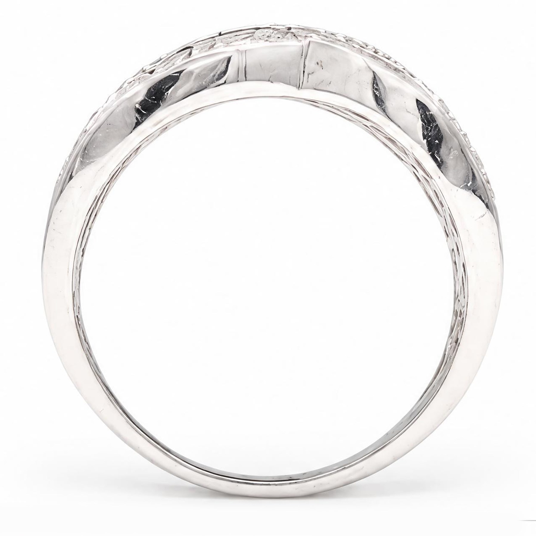 18ct white gold diamond wave design ring, channel and grain set with alternating rows of round brilliant cut diamonds, hallmarked, total diamond weight 1.00 carat