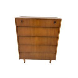 Avalon Yatton - mid-20th century teak chest, fitted with five drawers, on square tapering supports