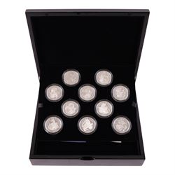 The Royal Mint United Kingdom 'The Royal Tudor Beasts' set of ten one ounce fine silver two pound coins, comprising 2022 (2), 2023 (2), 2024 (2), 2025 (2), and 2026 (2), cased with certificates