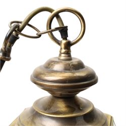 Two light hall lantern in metal and bevelled glass case, drop H64cm
