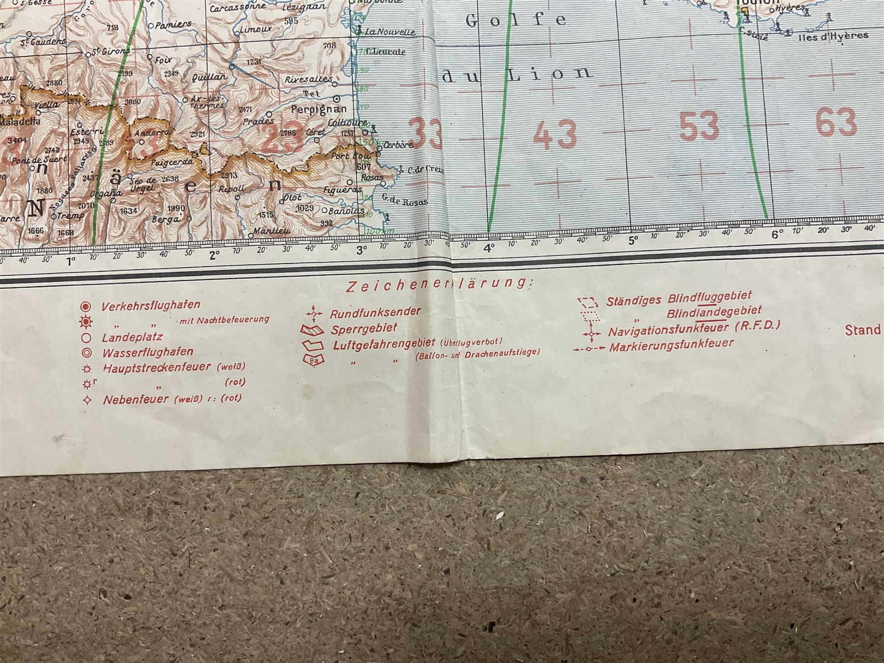 WWII German navigation map, Luft-Navigationskarte in Merkatorprojektion, of England, France, Netherlands, Denmark, H110cm, W74cm 
