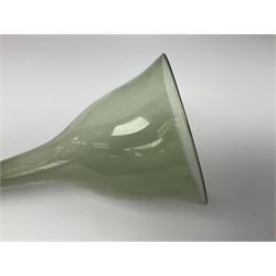 Georgian hand-blown green glass wine funnel, H32cm