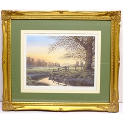 David Smithurst (British 1942-2001): Pastoral Landscape, limited edition colour print signed and numbered 185/300 in pencil 34cm x 44cm; Arthur Byrne: 'Country House 1', limited edition colour print signed titled and numbered 251/375 in pencil 37cm x 28cm and a Coaching print (3)