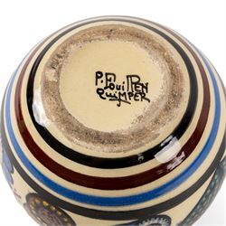 Paul Fouillen for Quimper pottery, decorated with stylised flowers, in blue and purple tones in cream tones, H14cm