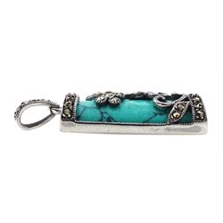 Silver turquoise and marcasite pendant, stamped 925