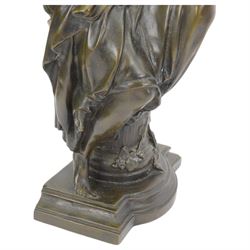 After Joseph Charles De Blezer, bronze figure modelled as a woman in neoclassical dress seated upon a column, H45cm