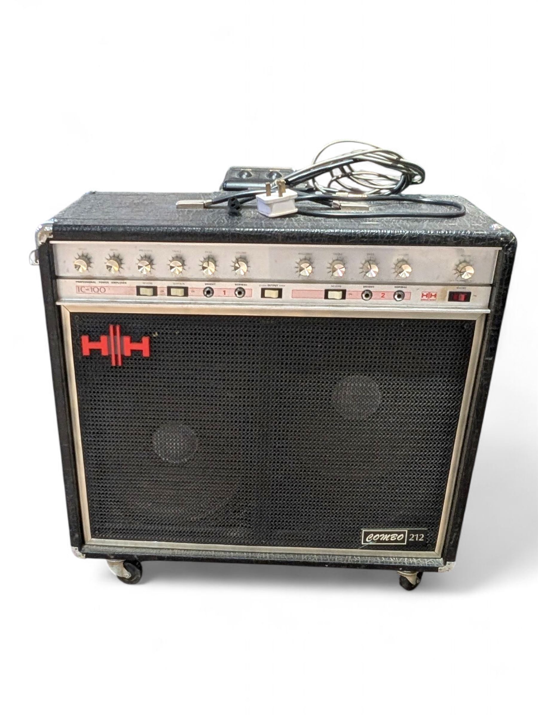 HH Electronics IC-100 combo 212 guitar amplifier, on casters with cover H65cm