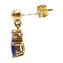  Pair of gold sapphire and diamond pendant ear-rings, hallmarked 9ct  