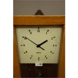  Gents' of Leicester Pul-Syn-Etic Impulse factory slave clock with square white dial, in glazed door beech case, with pendulum, H128cm, W29cm, D18cm  