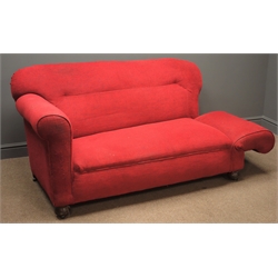  Early 20th century drop end sofa, upholstered in red fabric, L165cm  