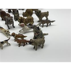 Collection of miniature cold painted bronze and similar animals, to include dogs, cats, foxes etc 