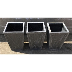 Set three square tapering poly planter, W37cm, H55cm, D37cm  