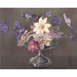 Manner of Margaret Evangeline Wilson (British 1890-1977): Still Life of Purple Flowers in ...