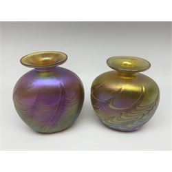 Two Robert Held glass vases, together with Adrian Sankey apple paperweight, vases H10cm 