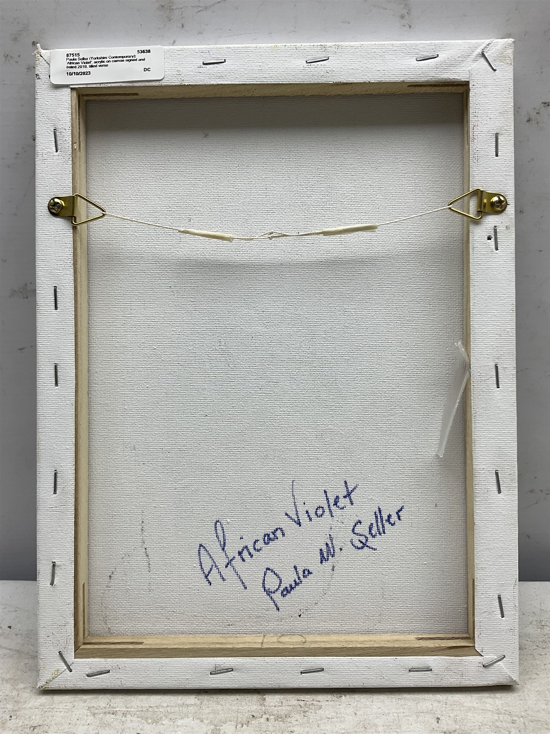 Paula Seller (Yorkshire Contemporary): 'African Violet', acrylic on canvas signed and dated 2019, titled verso 30cm x 22cm