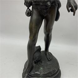 After Auguste Moreau, bronzed figure of David, with plaque inscribed 'Prix de Mr Le Perfet de Police Roques', H35cm 
