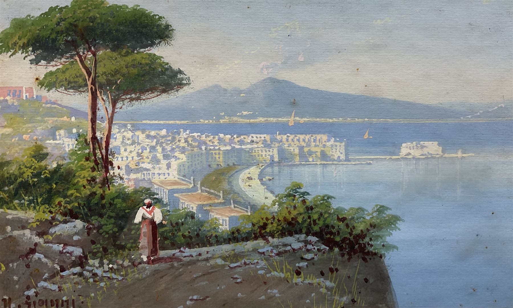 Maria Gianni (Italian 1873-1956): Bay of Naples, gouache signed 12cm x 19cm