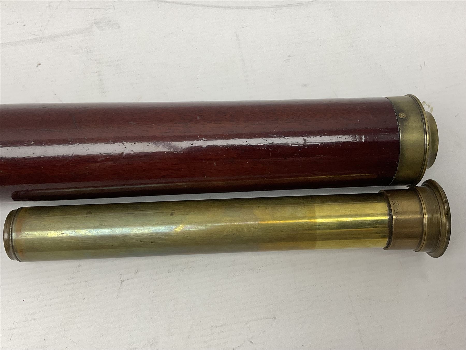G Adams of London, single draw mahogany bound brass telescope, engraved G Adams of London, extended L116cm