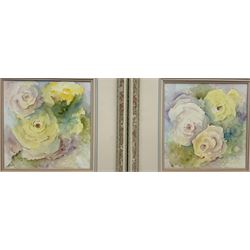 Yvonne Visco (20th century): Still Life of Roses, pair watercolours indistinctly signed 19cm x 19cm (2)