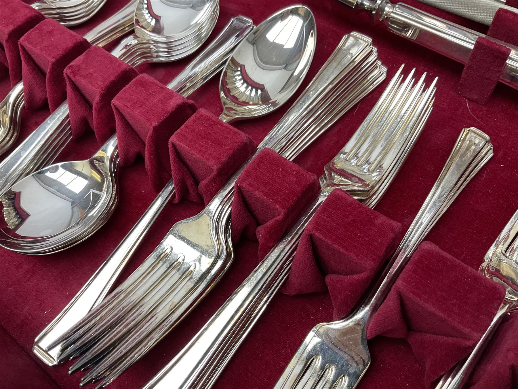 Silver plated Harrison Fisher & Co canteen of cutlery, stamped HF & Co, with similar cutlery