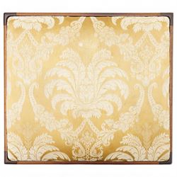 George III mahogany rectangular stool, the seat upholstered in silk damask fabric decorated with foliate pattern, on square tapering supports united by H-stretchers 