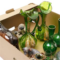 Collection of Victorian green glass, Doulton Lambeth, Beswick horse, Masons Ironstone in box, etc 