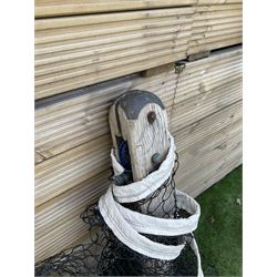 Pair of Edwardian cast iron and wood tennis posts, with net - THIS LOT IS TO BE COLLECTED BY APPOINTMENT FROM DUGGLEBY STORAGE, GREAT HILL, EASTFIELD, SCARBOROUGH, YO11 3TX