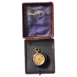 14ct gold cylinder fob watch, stamped 14K with squirrel hallmark