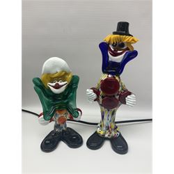Two Murano glass clowns, together with Hornsea Fauna vases and similar and a table lamp  