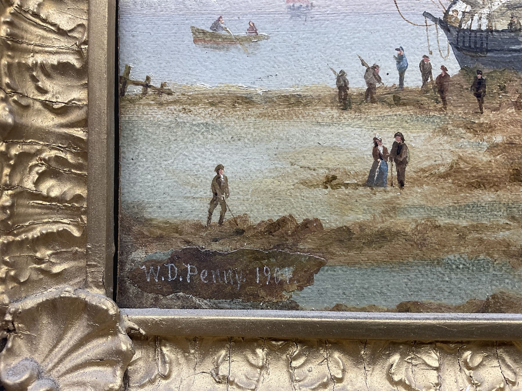 William Daniel Penny (British 1834-1924): Beached Ship near Flamborough Head, oil on board signed and dated 1904, 29cm x 40cm 