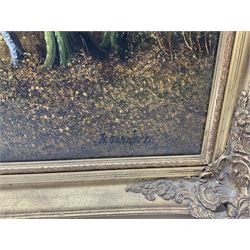 H Sanders (Continental 20th century): Castle in Highland River Landscape, oil on canvas signed 60cm x 91cm