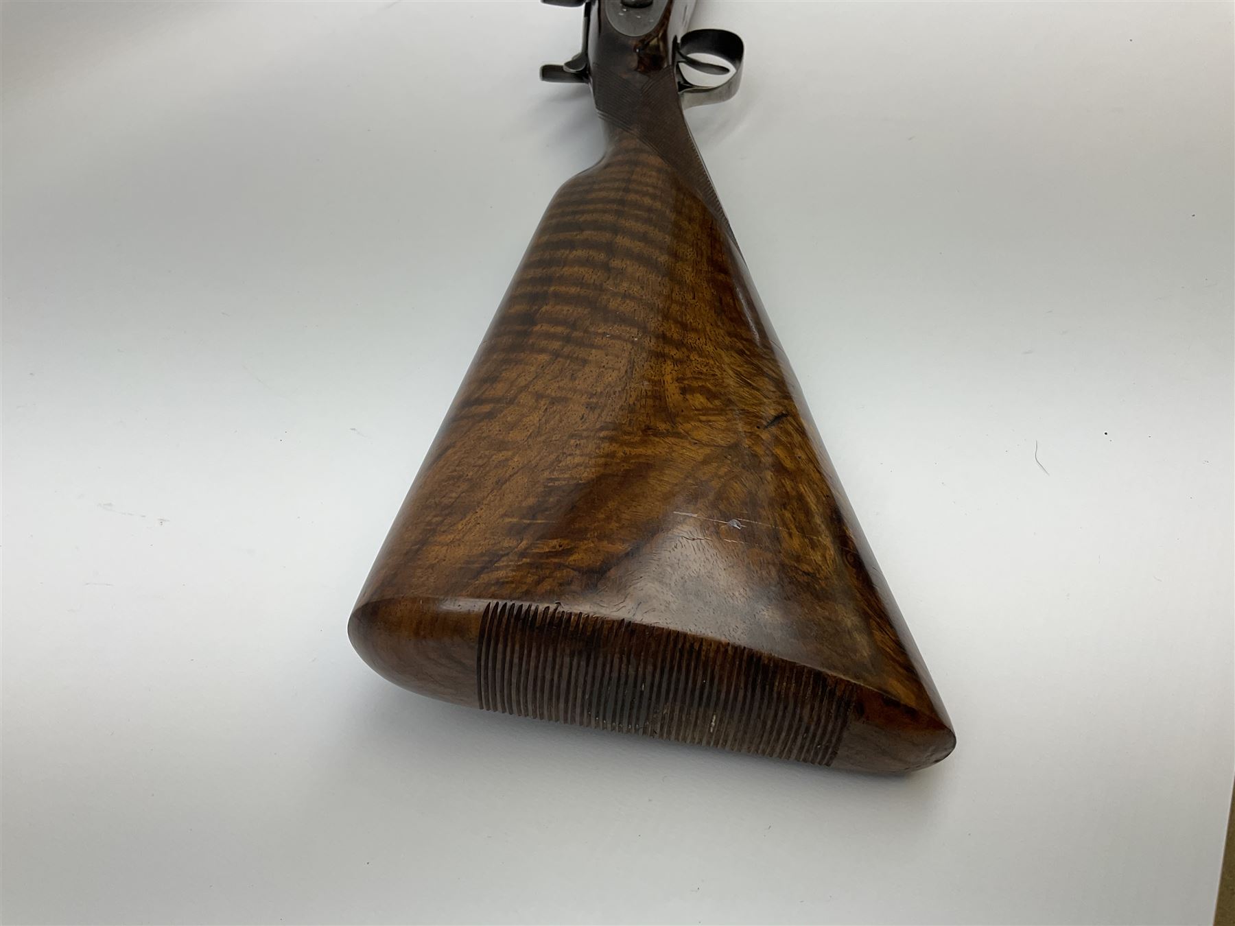 19th century Purdey 12-bore side-by-side double barrel black powder hammer gun, 76cm cylinder bored un-choked barrels with 2.5