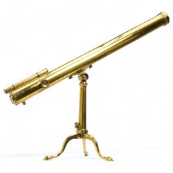 19th century brass telescope by G & D Davis, London on a tripod stand and in mahogany case, length of case 114cm