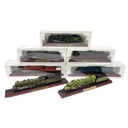 Seven Collectable Model Locomotive, comprising Schools Class 220 SR, King Class GWR, P8 Class, A4 Class 'Mallard', Duchess LMS, PLM Pacific, PLM Mountain Class, 