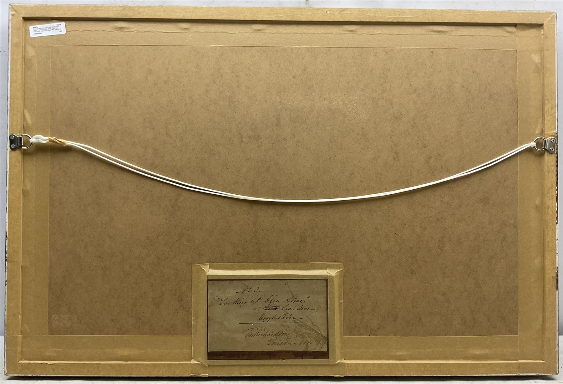 Thomas Miles Richardson Jnr. (British 1813-1890): 'Looking up Glen Strae - Loch Awe', watercolour signed and dated 1881, original title label verso 33cm x 64cm 
Provenance: private collection, purchased Christie's London 3rd September 2013 Lot 435 