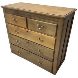 19th century walnut straight-front chest, fitted with two short and three long graduating drawers