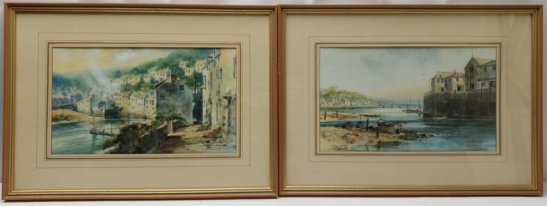 S Thompson (British 20th century): 'Polperro' and 'Looe' Cornwall, pair watercolours signed titled and dated '71, 22cm x 38cm; Margaret Crowther (British early 20th century): 'Clovelly', watercolour signed titled and dated 1937 32cm x 45cm (3)